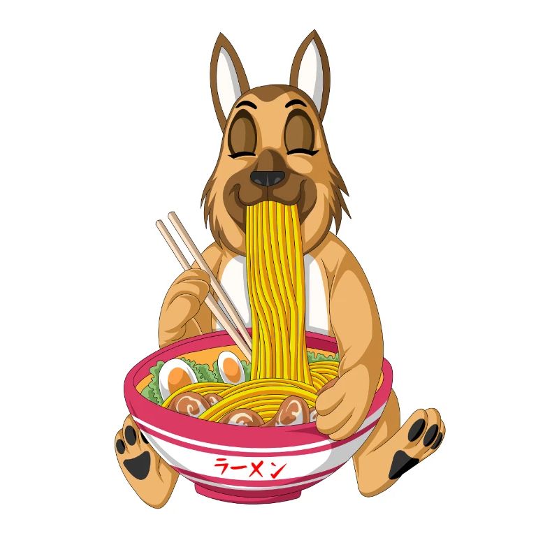 Deutscher Schäferhund isst Ramen