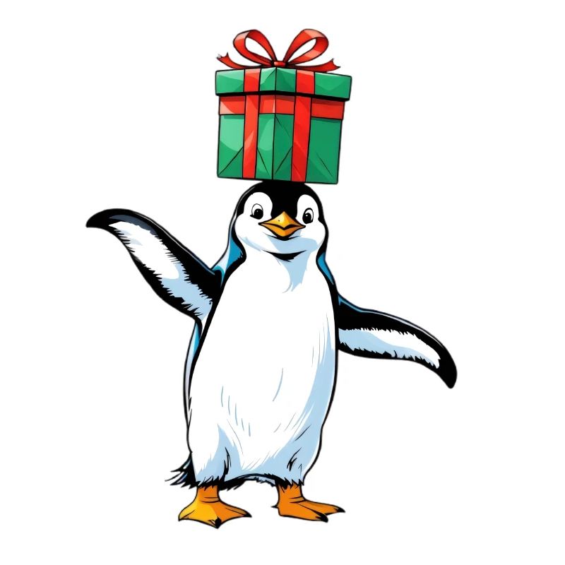 Penguin with gift on head