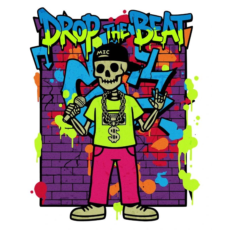 Drop the Beat – Neon Skeleton Rapper Graffiti 90s