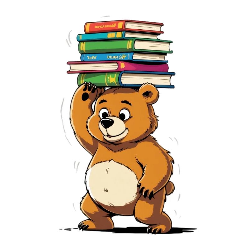 Lernbär mit Bücherstapeln