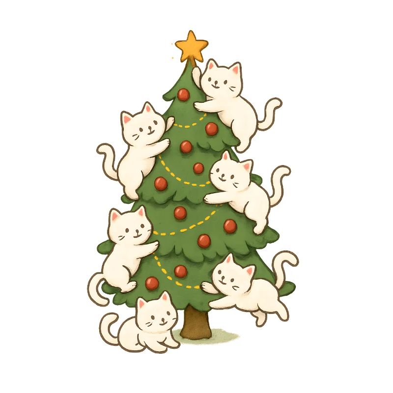 Chat, Arbre de Noël, Whimsy, Chatons