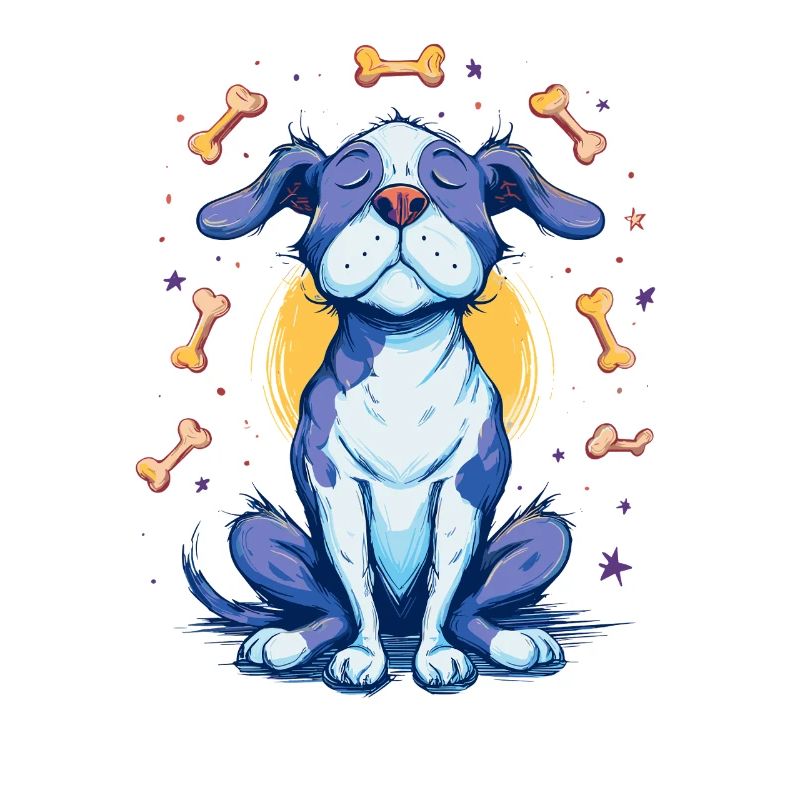 Cheerful blue dog with bones