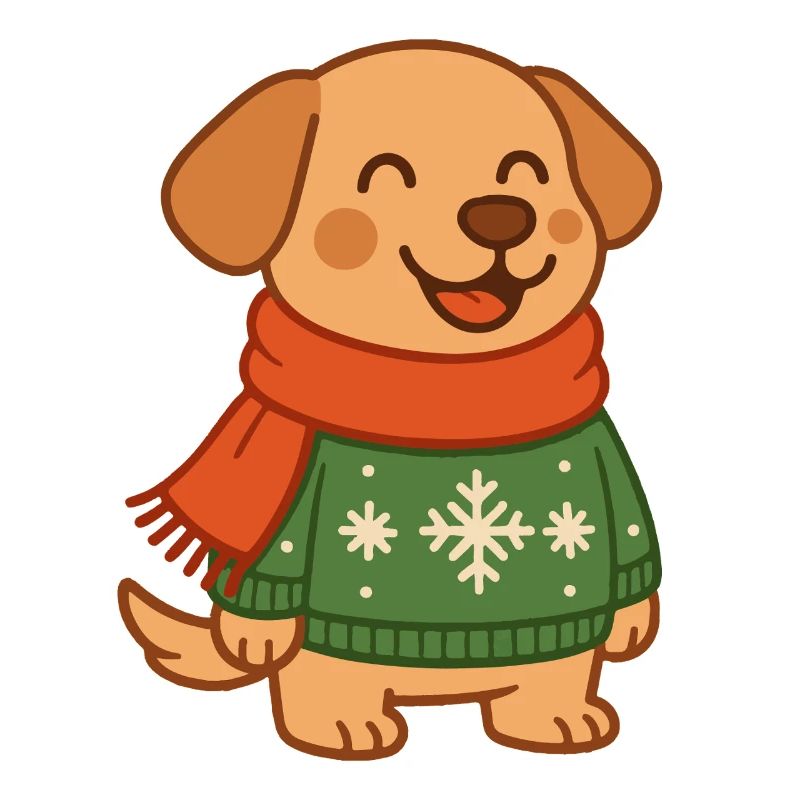 Lustiger Hund Weihnachtspullover Weihnachtsmann Schneeflocken