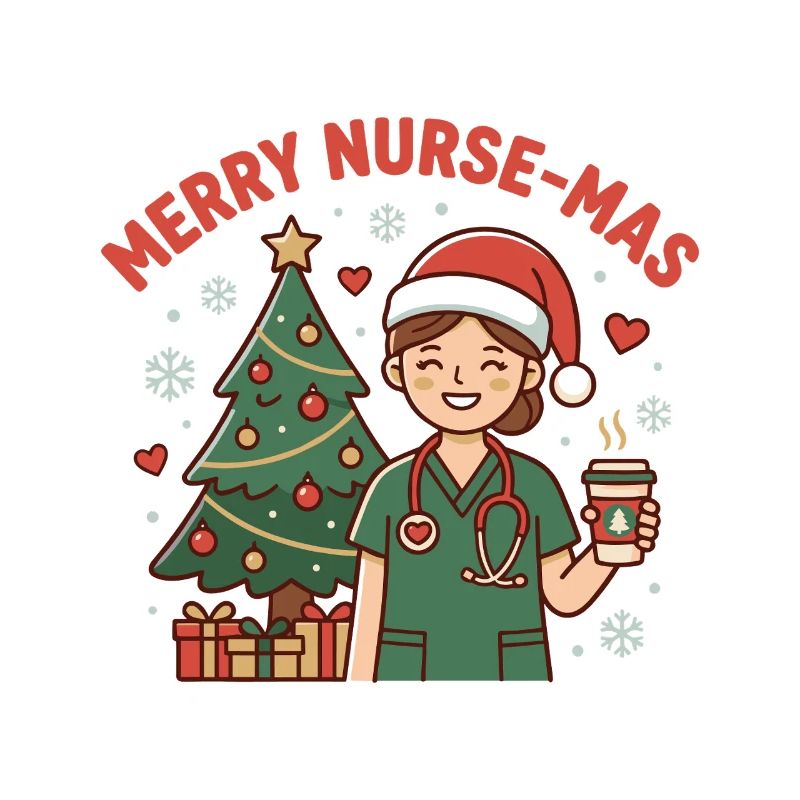 Weihnachtsnurse Cartoon mit Baum