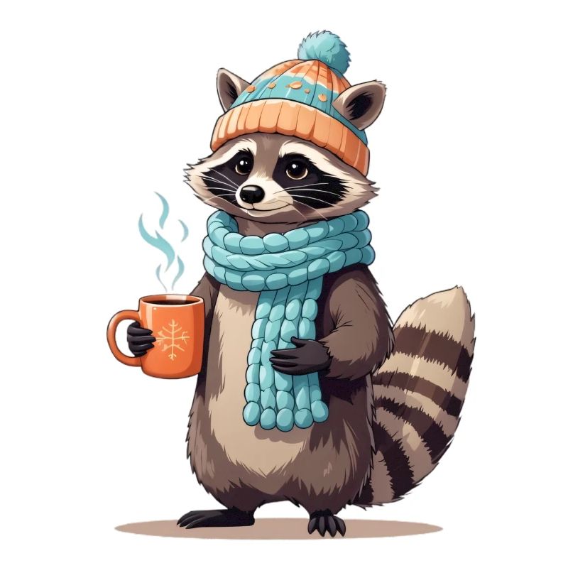 Winterlicher Waschbär mit Tee