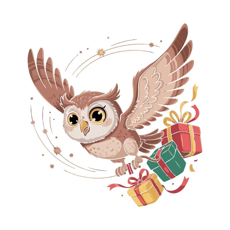 Eulenflug mit Geschenken