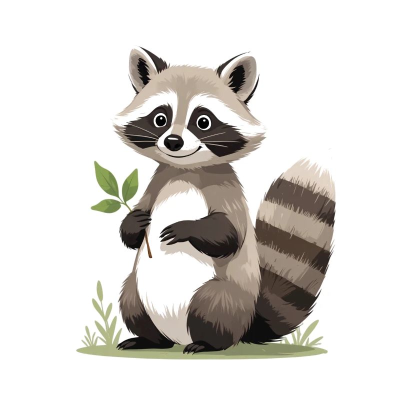 Waschbär mit Blatt