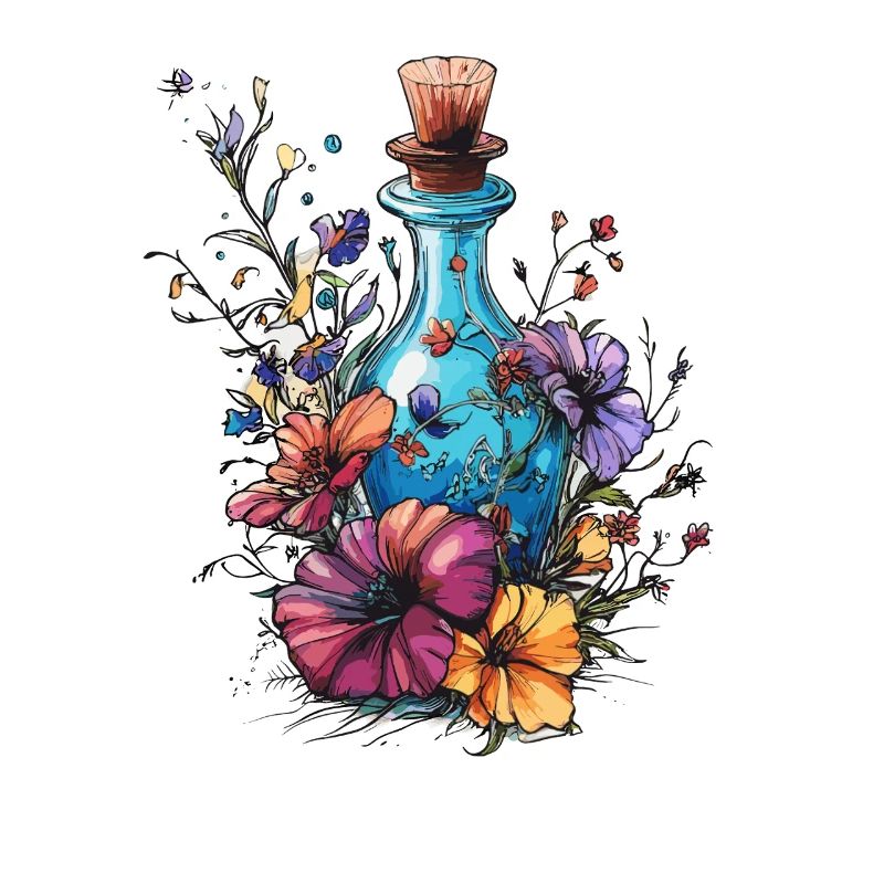 Bouteille de fleurs en pleine explosion de couleurs