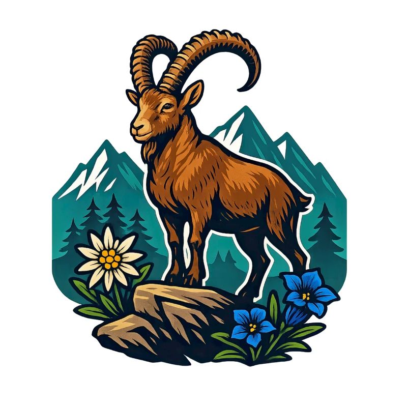 Steinbock auf Bergwiese