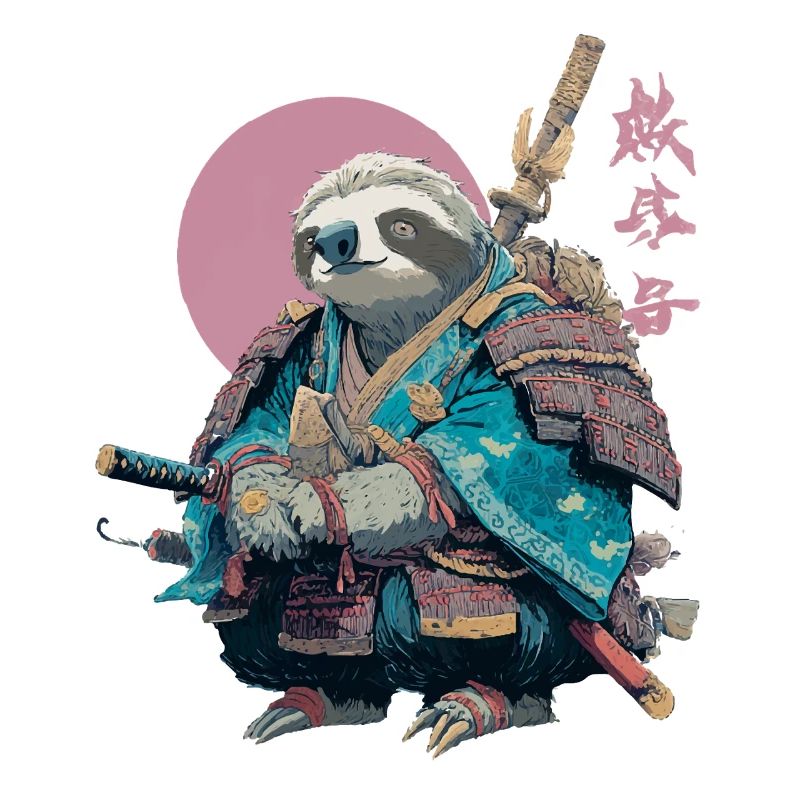 Faultier-Samurai in blauer Rüstung
