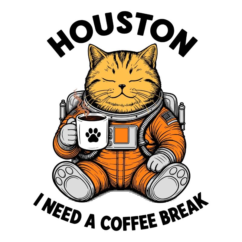 Houston I Need A Coffee Break Astronaut Cat