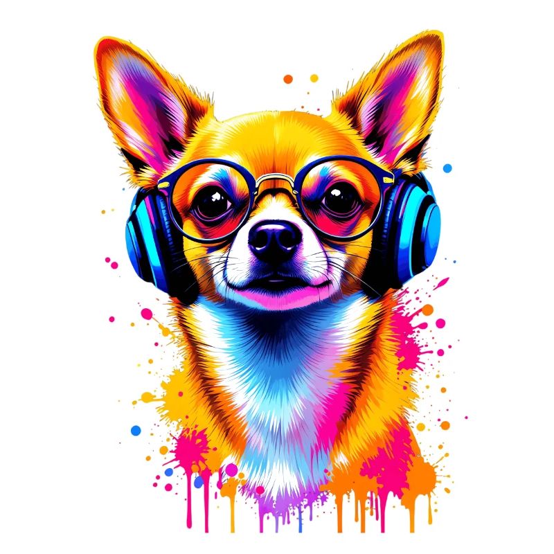 Chihuahua Hund mit Kopfhörer