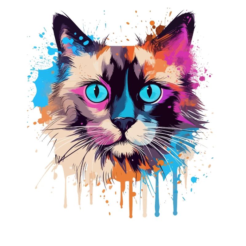 Visage de chat balinis coloré avec des éclaboussures