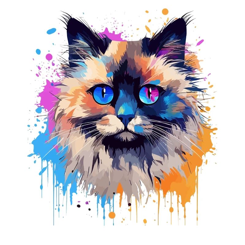 Bunte Birman-Katzengesicht-Splash-Kunst
