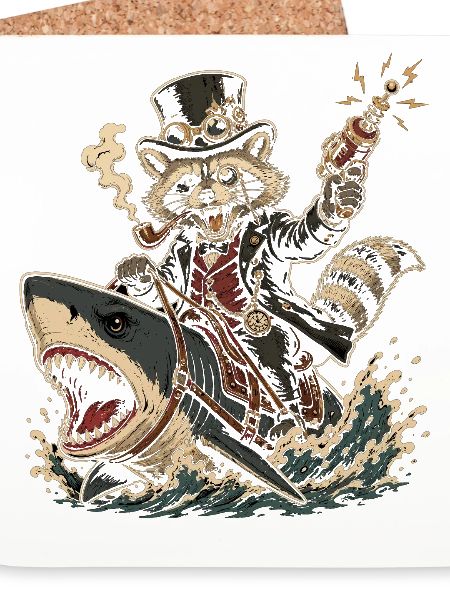 Steampunk Waschbär auf Hai