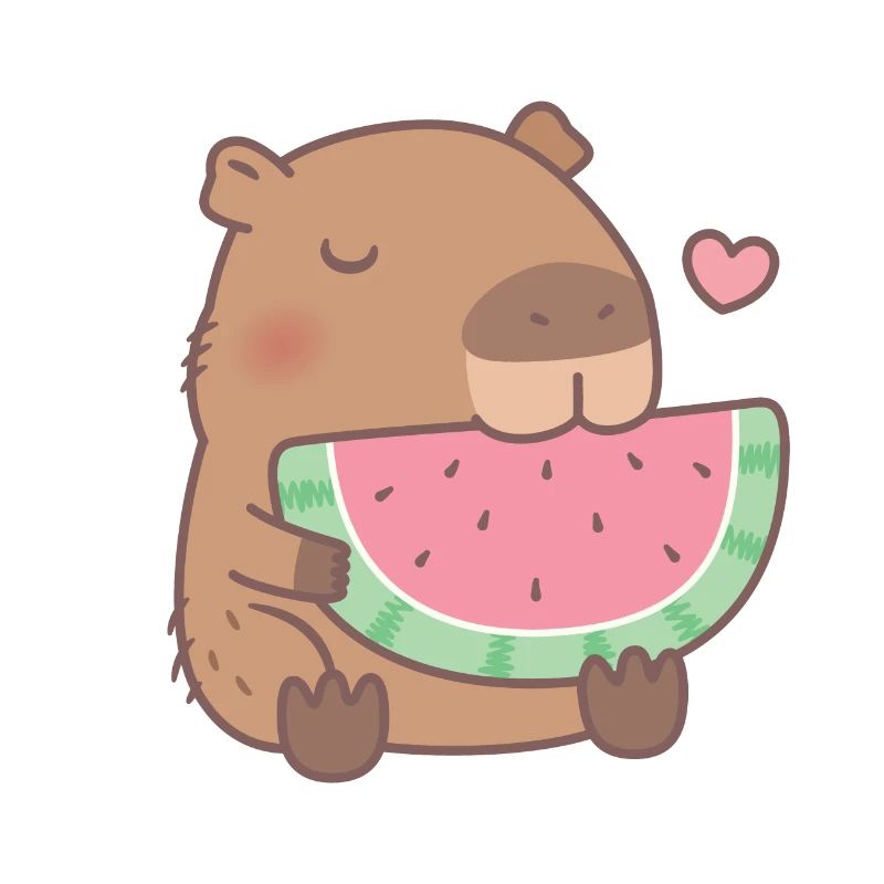 Mignon Capybara aime la pastèque