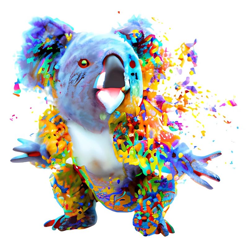 Koala in Farbexplosion