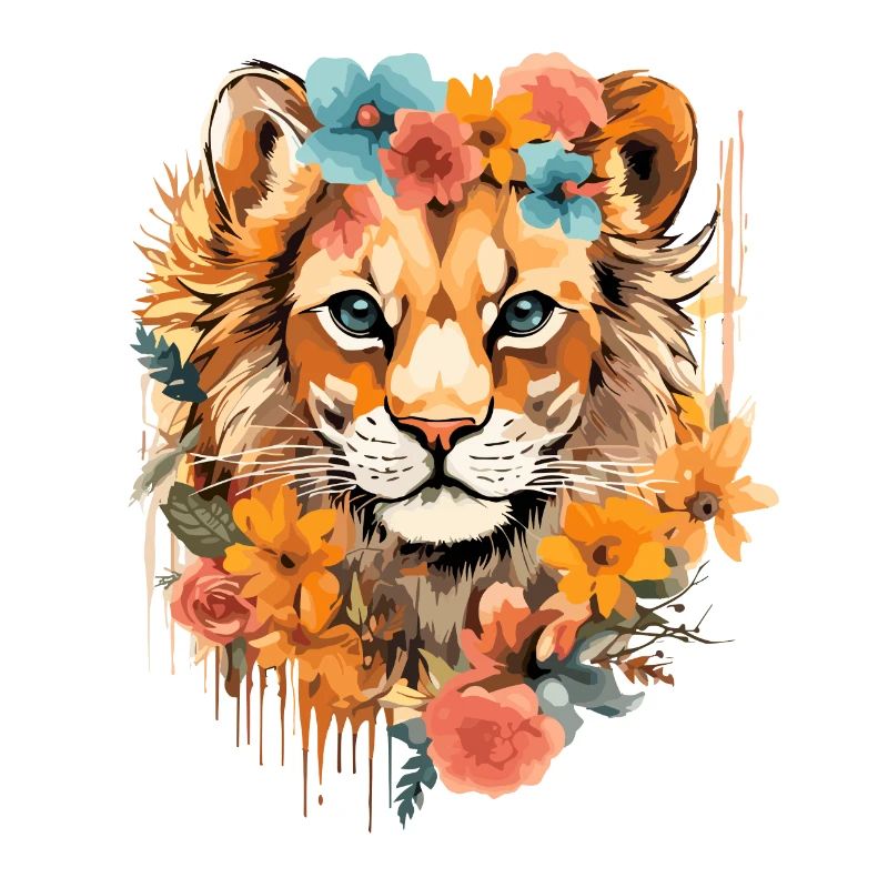 Lion with beautiful floral pattern