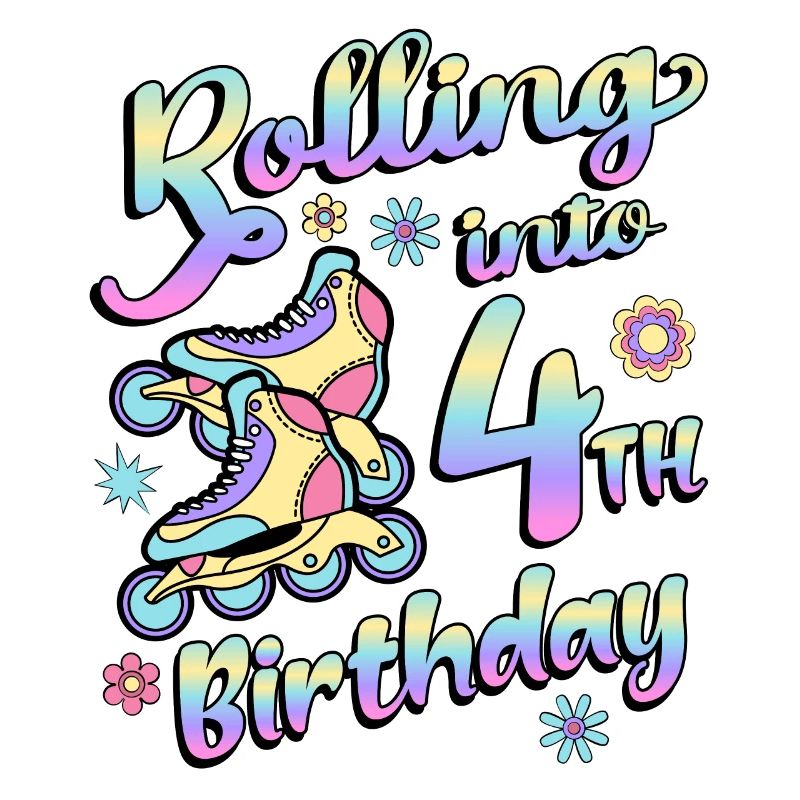 Rolling Into 4th Birthday Roller Skater Inline