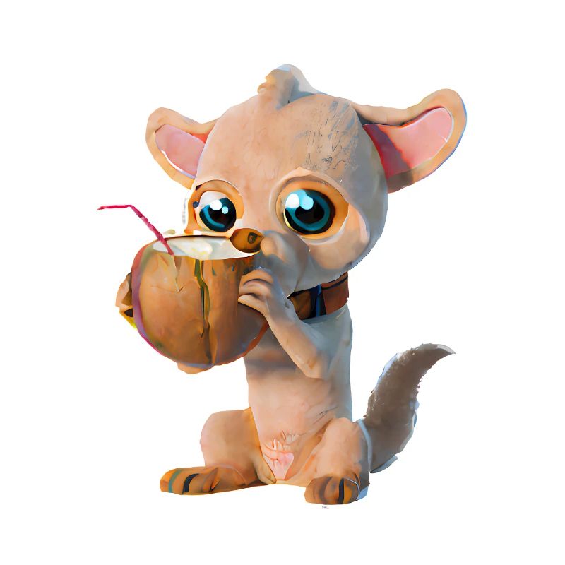 Cute dog drinks from coconut