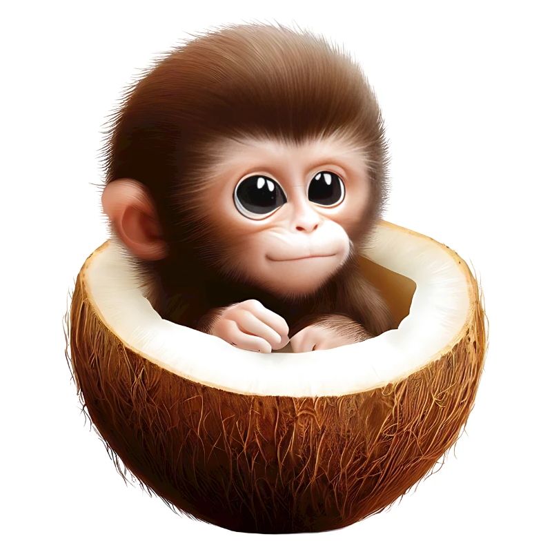 Affe in einer Kokosnuss