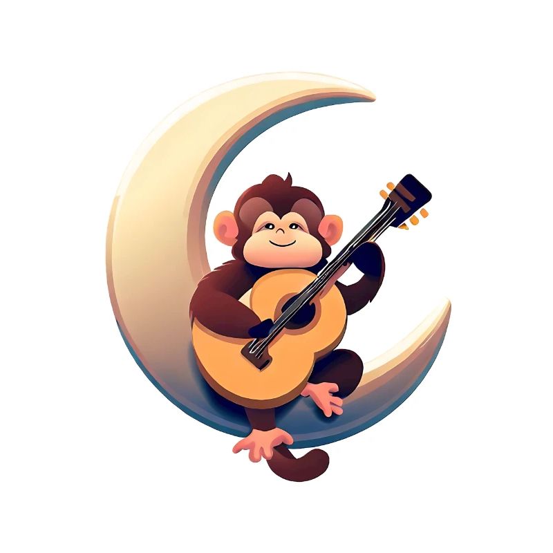 Musical monkey in the crescent moon