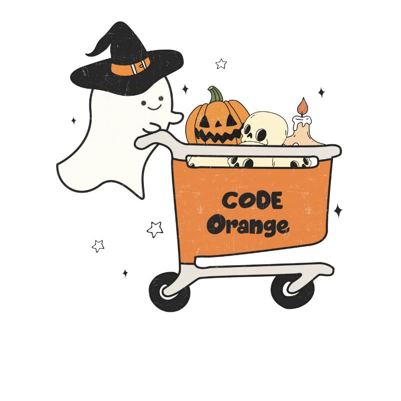 Halloween Gespenst mit Einkaufswagen Code Orange