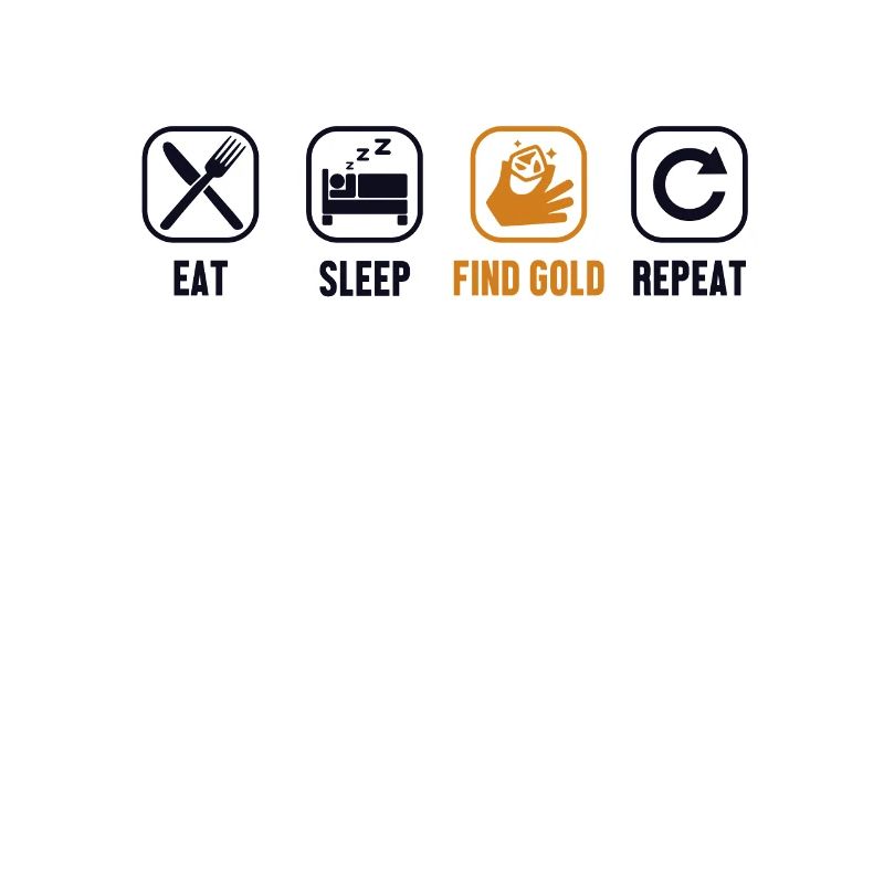 Manger, dormir, trouver de l’or, répéter, prospecter, miner, or,