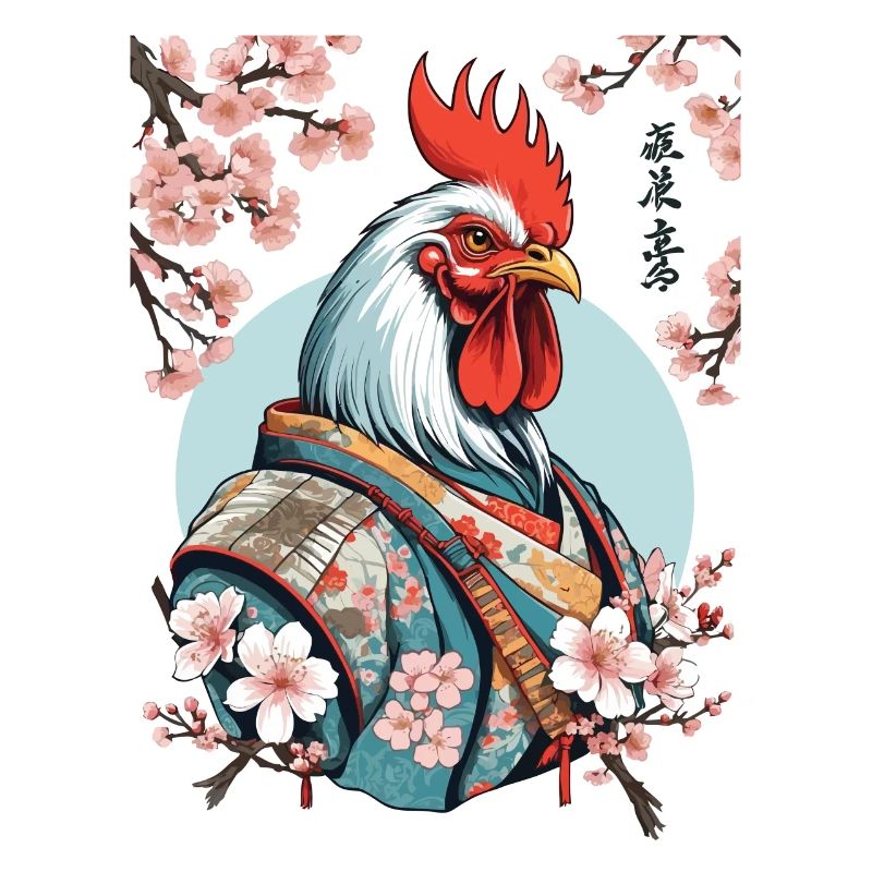 Chickens Samurai Retro Vintage Aesthetic Design