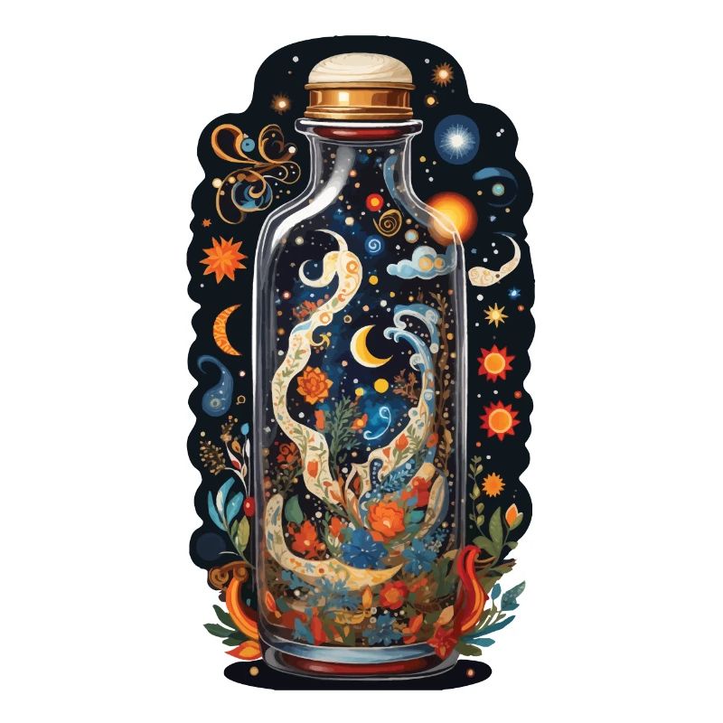 Floral outer space in bottle boho style aesthetic