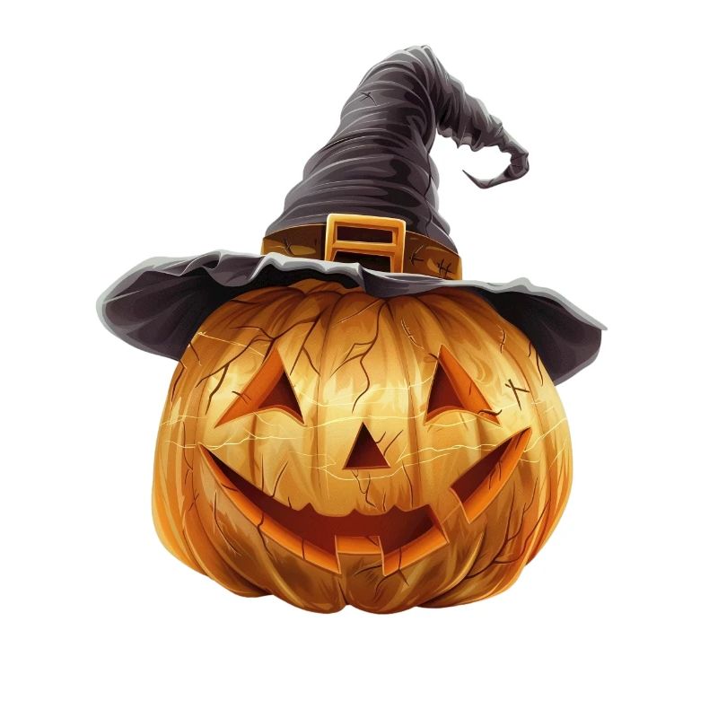 Spooky pumpkin with witch hat