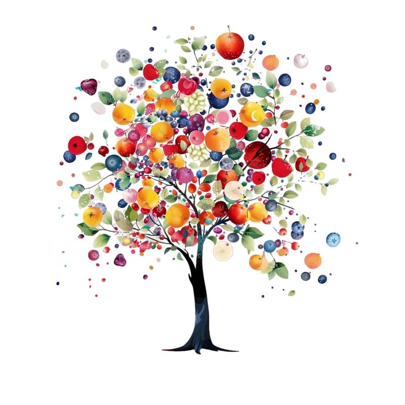 Colorful fruit tree in magical light