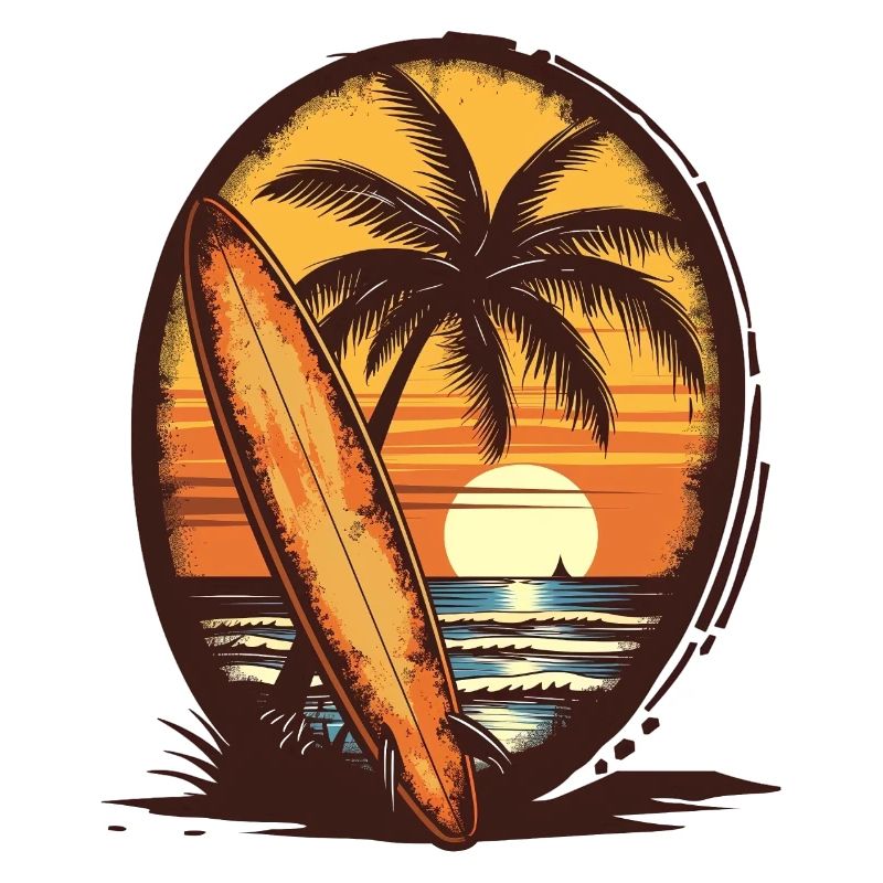 Sunset Surfboard Palm Trees