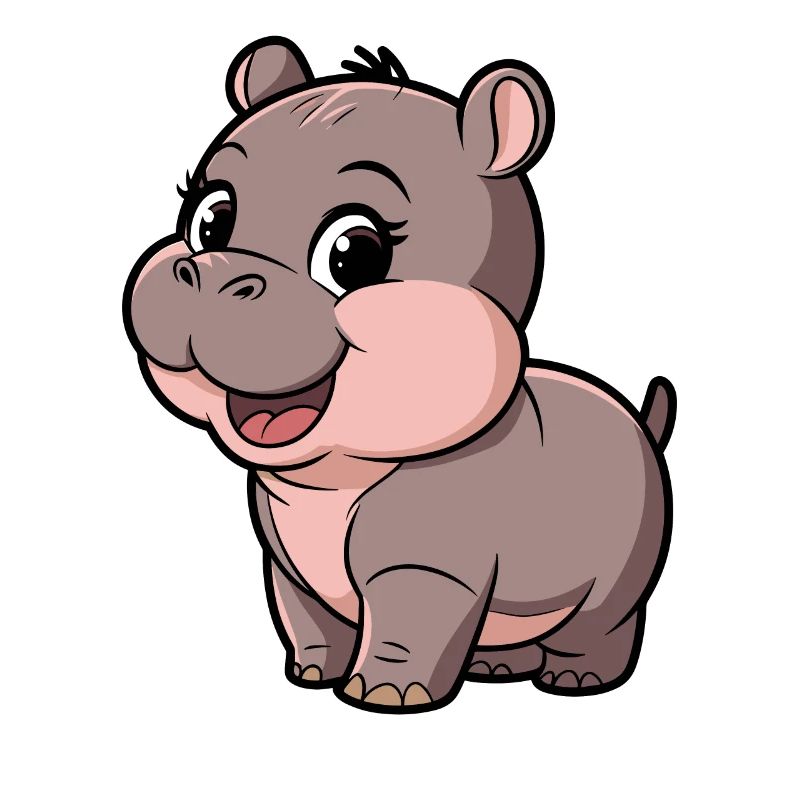 Mignon Moo Deng Hippo Cartoon Design