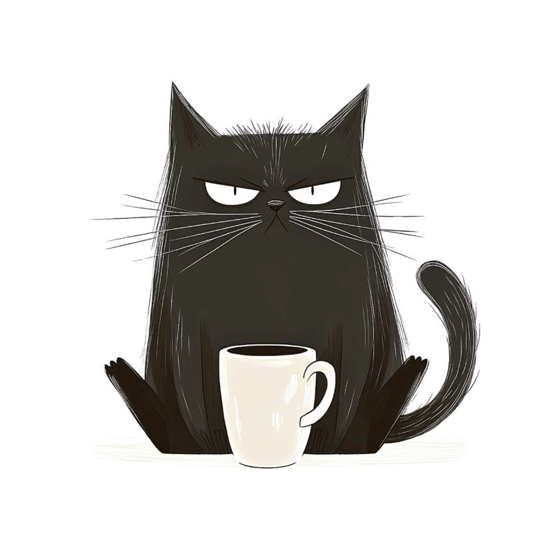 Chat avec du café - Style dessin animé