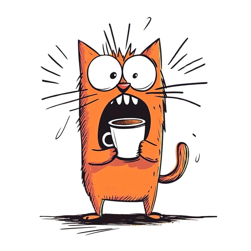 Chat surpris avec du café - Style dessin animé