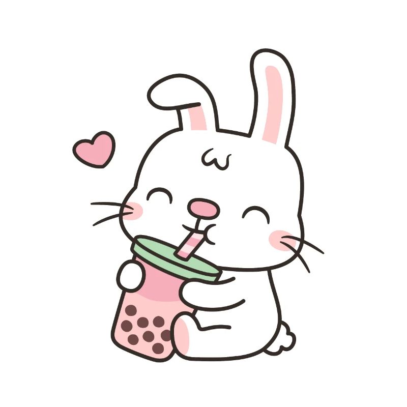 Cute Rabbit Drinking Boba Tea