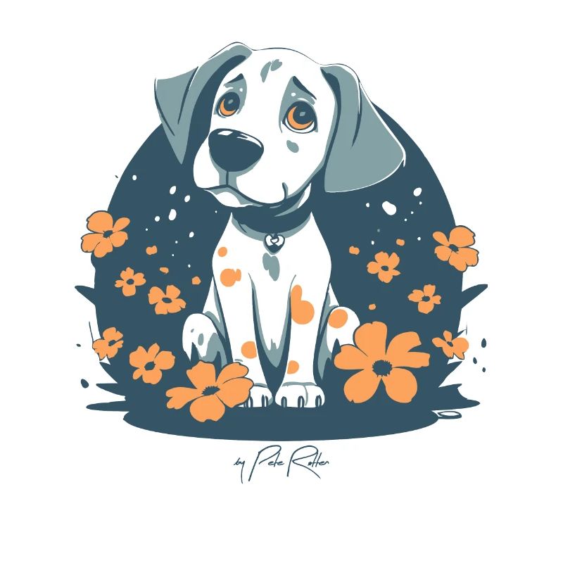 Chiot mignon et fleurs