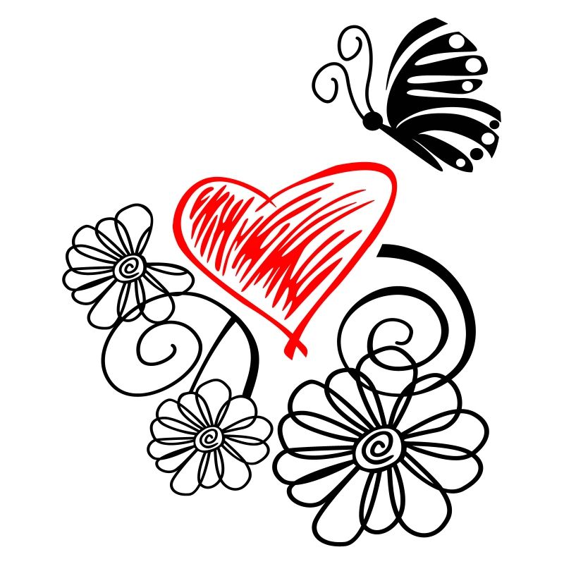 Fleur avec coeur et papillon