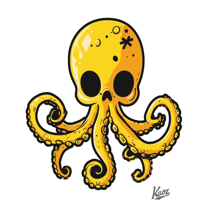 Dessin animé de pieuvre de crâne jaune