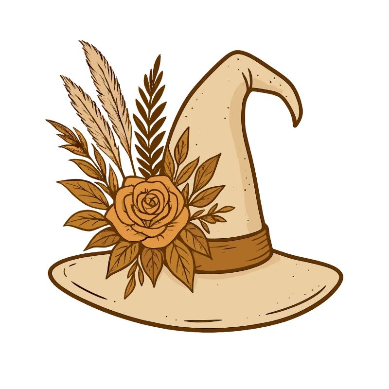 Boho Witch Hat with Rose – Witchy Halloween Design