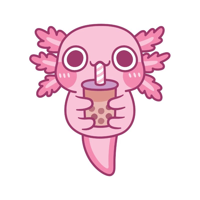 Cute Little Axolotl Drinking Bubble Tea