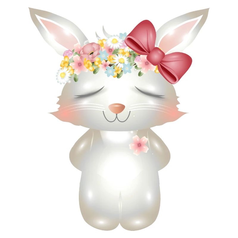 Lapin blanc mignon avec des fleurs et un arc