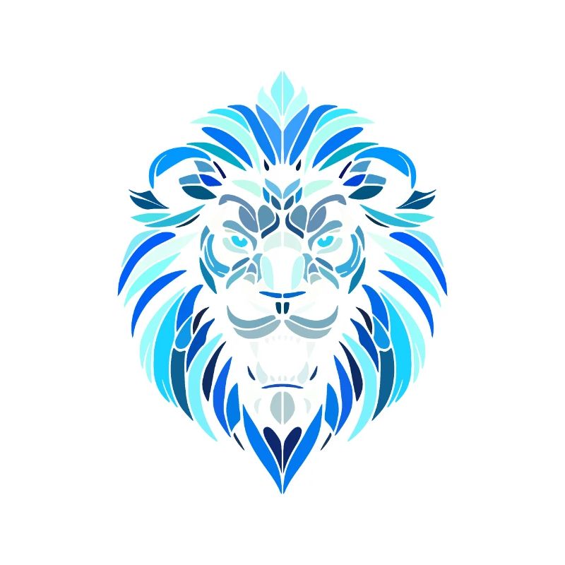 blue lion head, geometric patterns, polygons