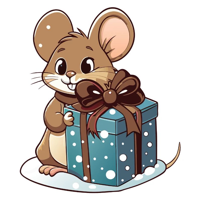 Cute mouse with gift at Christmas