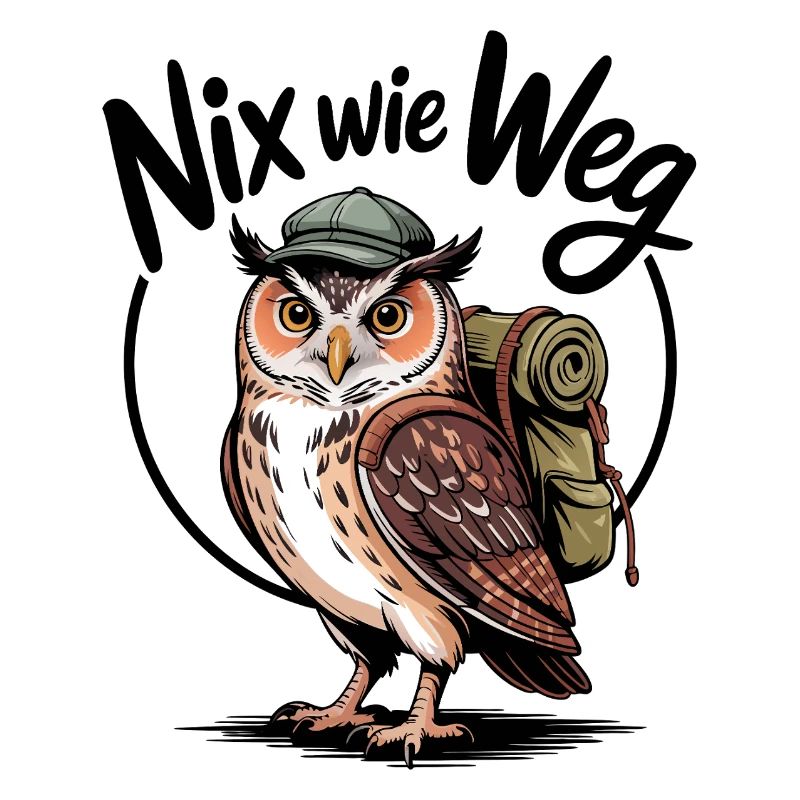 Wandernde Eule mit Rucksack