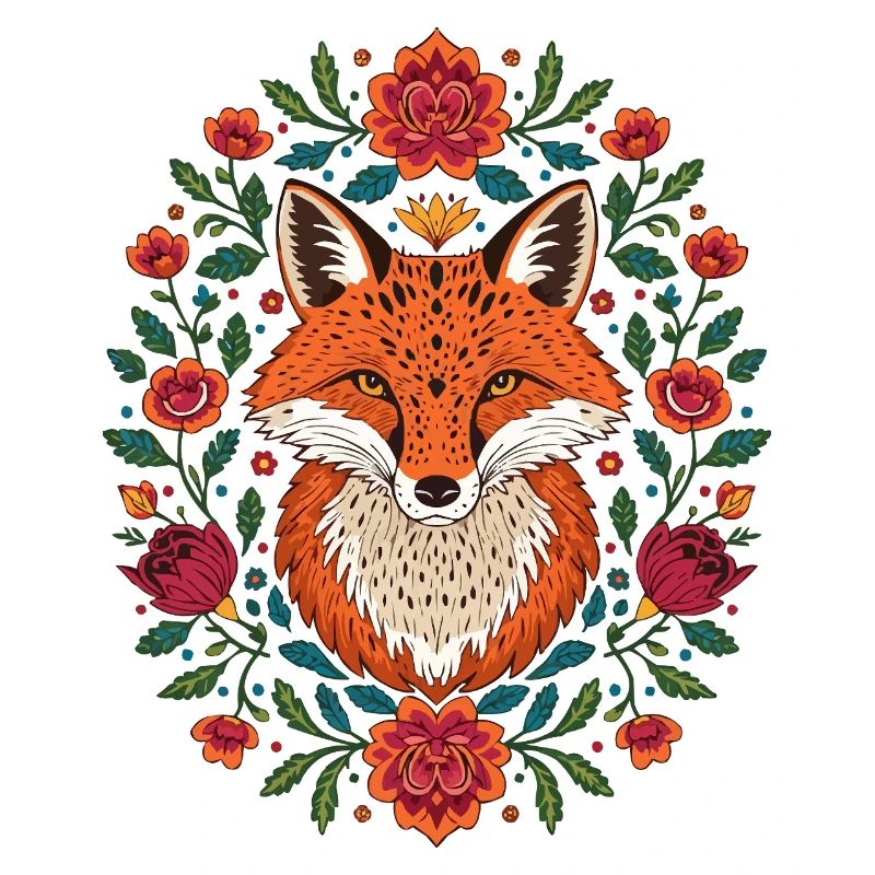 Renard dans une couronne de fleurs Explosion de couleurs