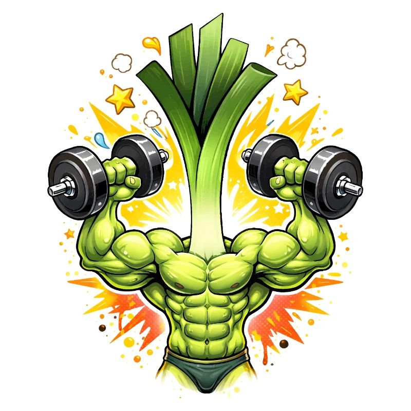 Strong Leek Bodybuilder Illustration