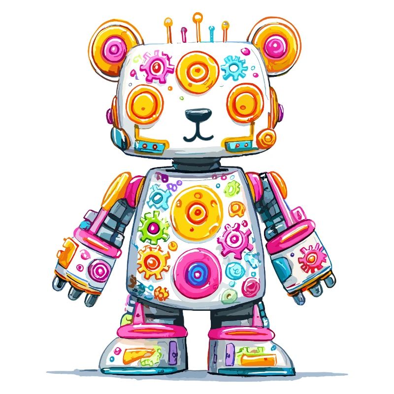 Bunt Roboterbär Neon-Print