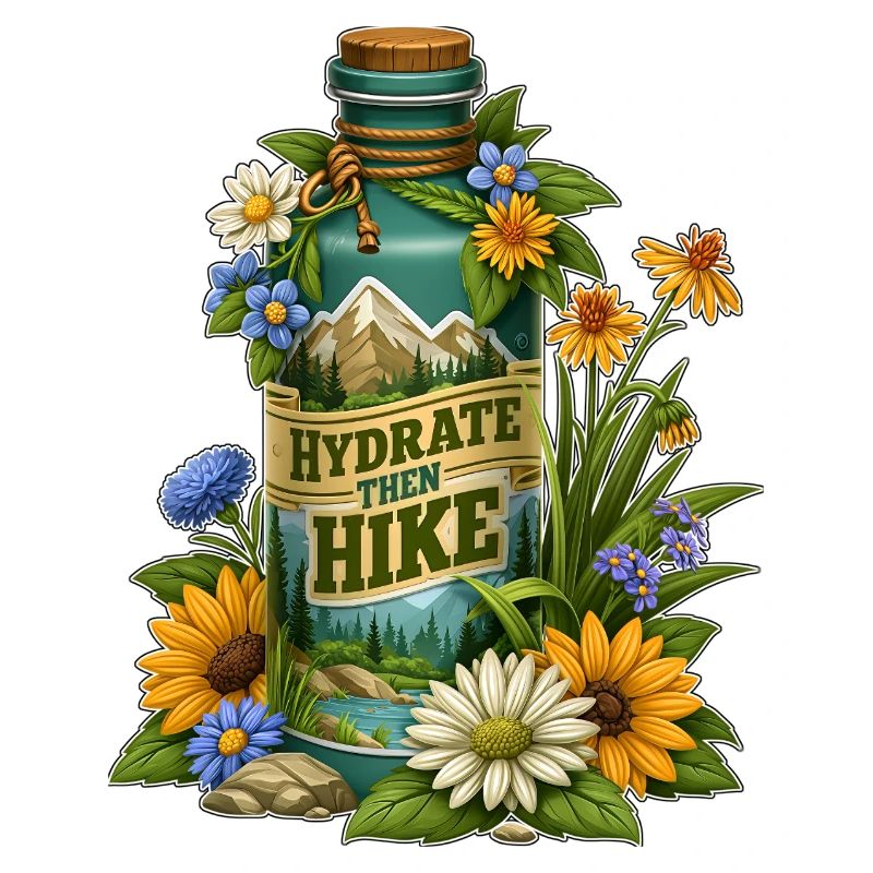 Conception de bouteilles florales Hydratez-vous puis randonnée